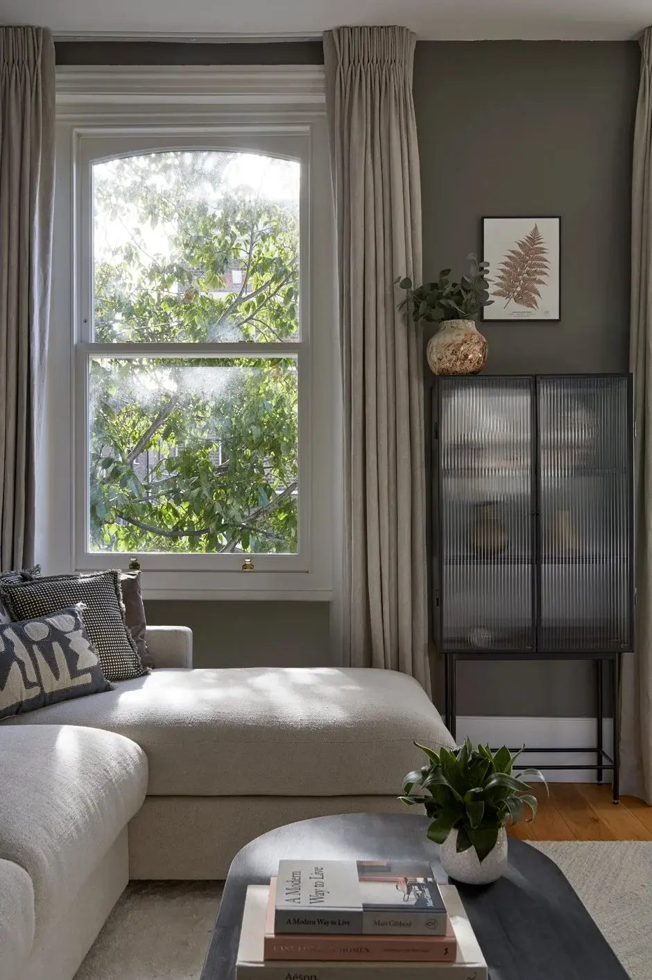 Living room in the Kentish Town Victorian Flat, Kentish Town, London NW5 — interior design by Born & Bred Studio