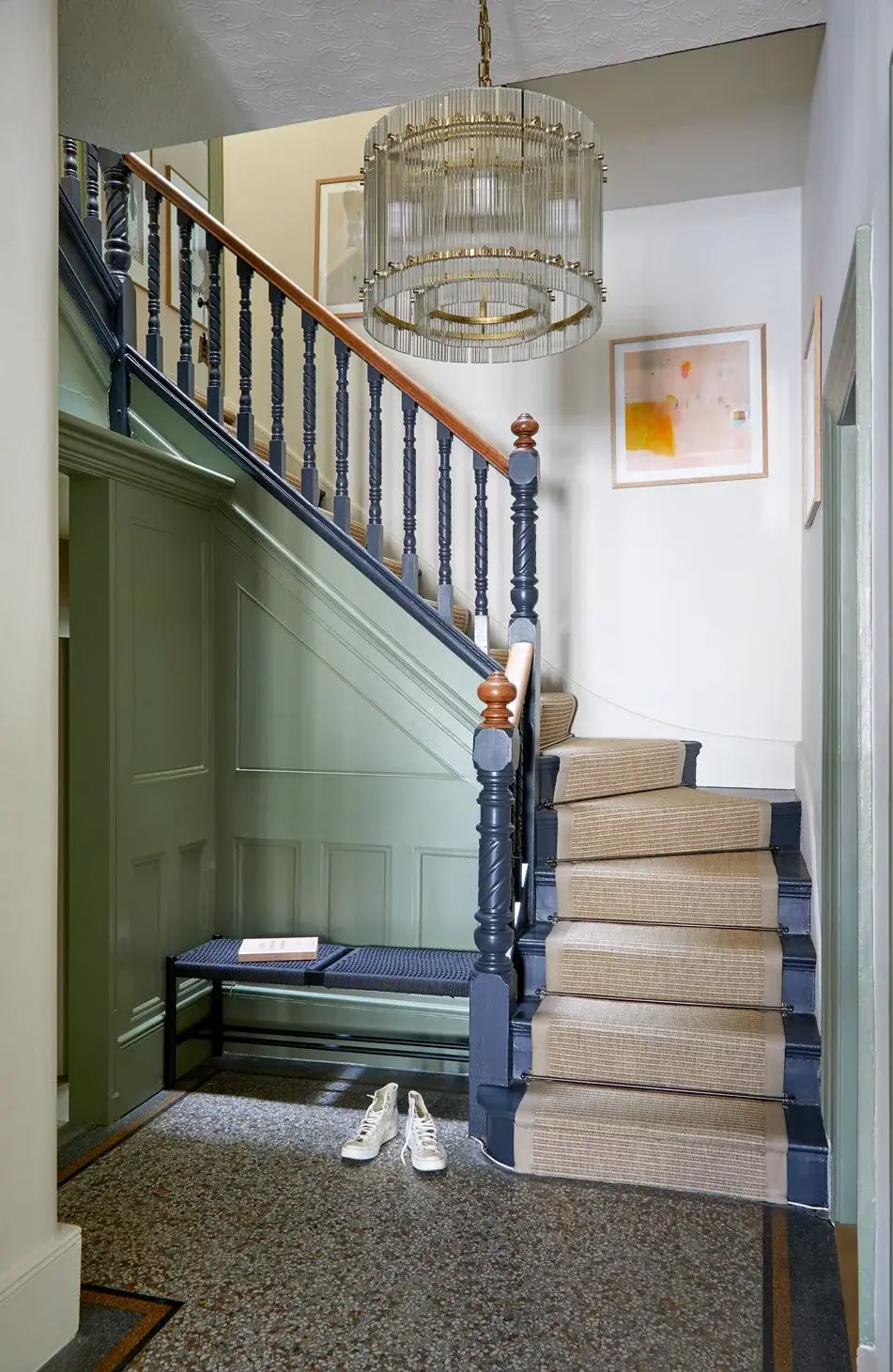 Hallway and staircase in the Muswell Hill Victorian Villa, Muswell Hill, London N10 — interior design by Born & Bred Studio