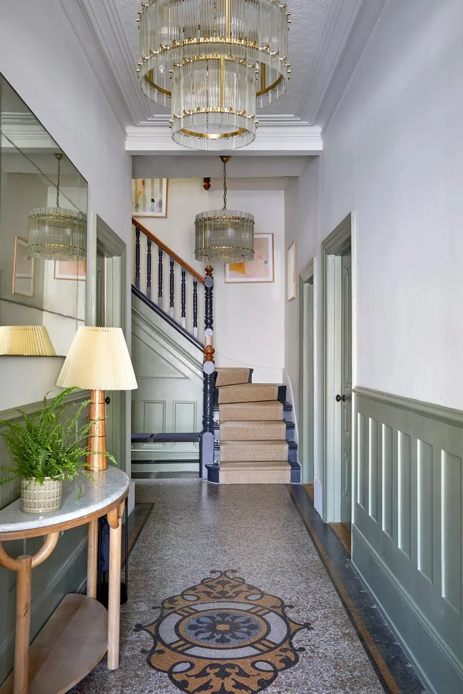 Hallway and staircase in the Muswell Hill Victorian Villa, Muswell Hill, London N10 — interior design by Born & Bred Studio