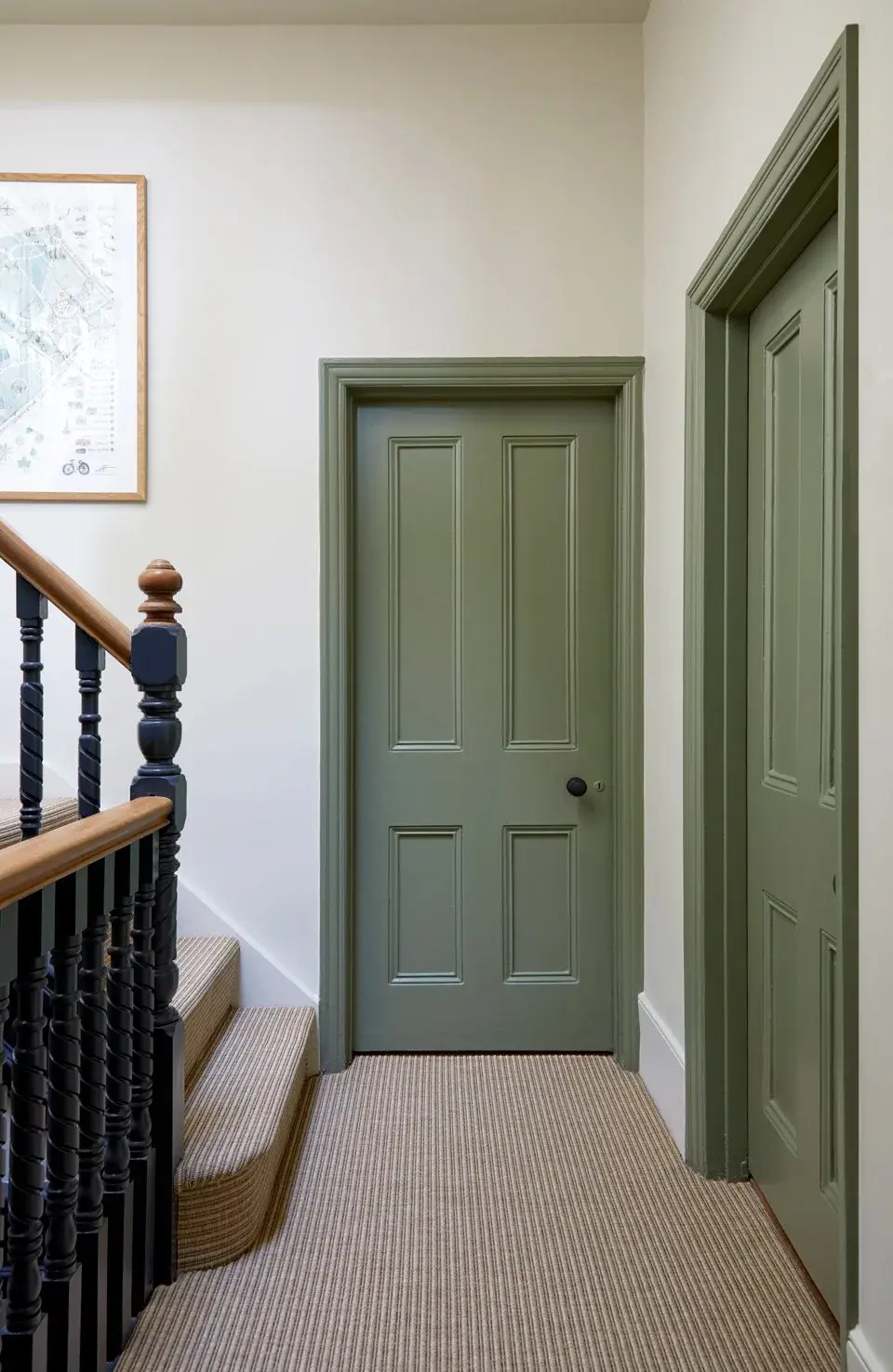 Hallway and staircase in the Muswell Hill Victorian Villa, Muswell Hill, London N10 — interior design by Born & Bred Studio