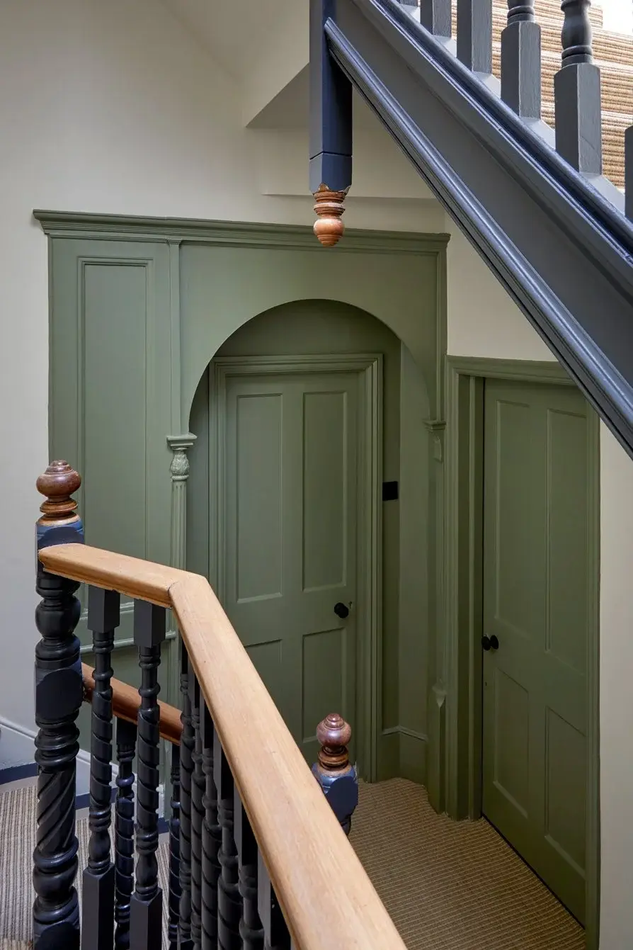 Hallway and staircase in the Muswell Hill Victorian Villa, Muswell Hill, London N10 — interior design by Born & Bred Studio