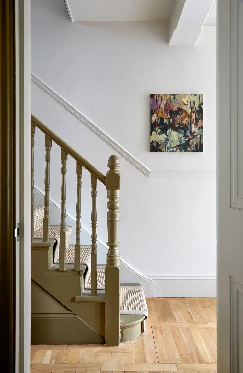 Hallway and staircase in the Willesden Green Victorian Mid-Terrace, Willesden Green, London NW10 — interior design by Born & Bred Studio